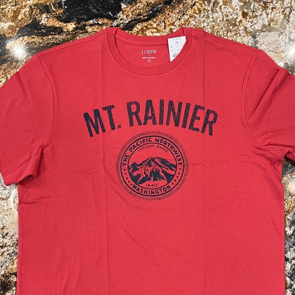 NWT J. Crew Men's Rusted Red W/Navy Mount Rainier Graphic Tee - Picture 3 of 10